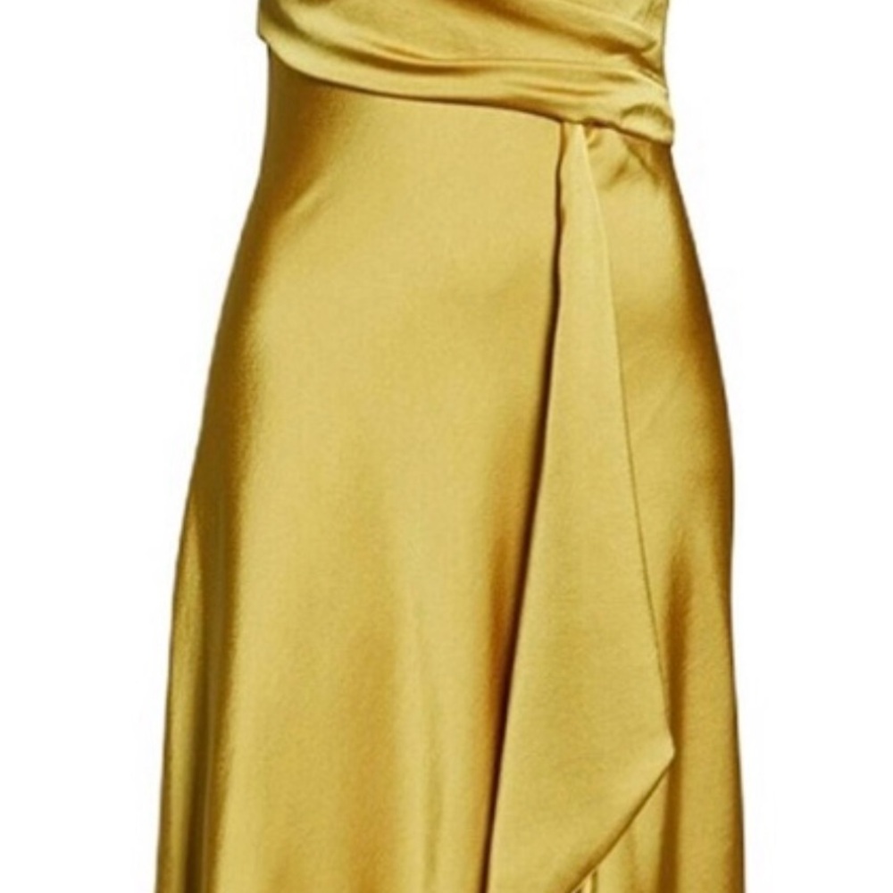 Taylor Gold Asymmetrical Wrap Midi Dress